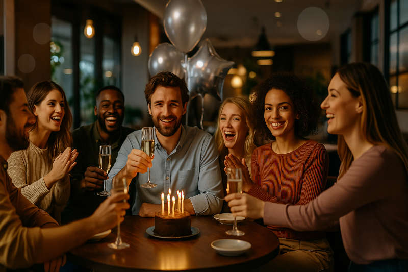 Group of people celebrating a birthday party